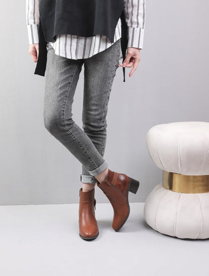 Bottines bi-matière à boucle - Camel - 5