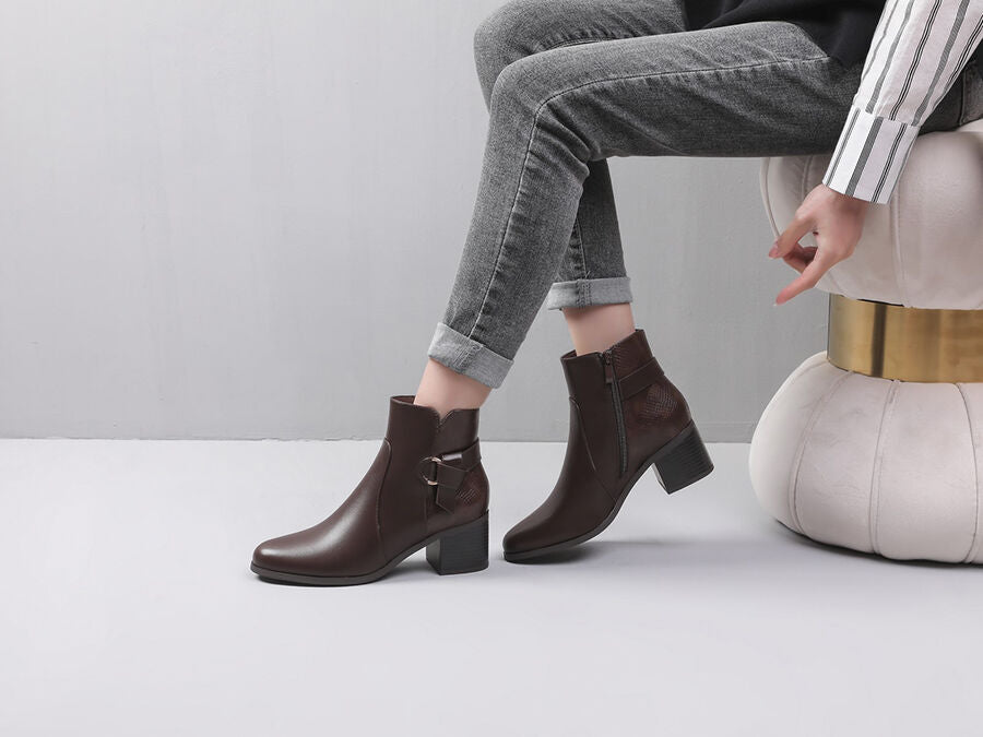 Bottines bi-matière à boucle - Marron - 5