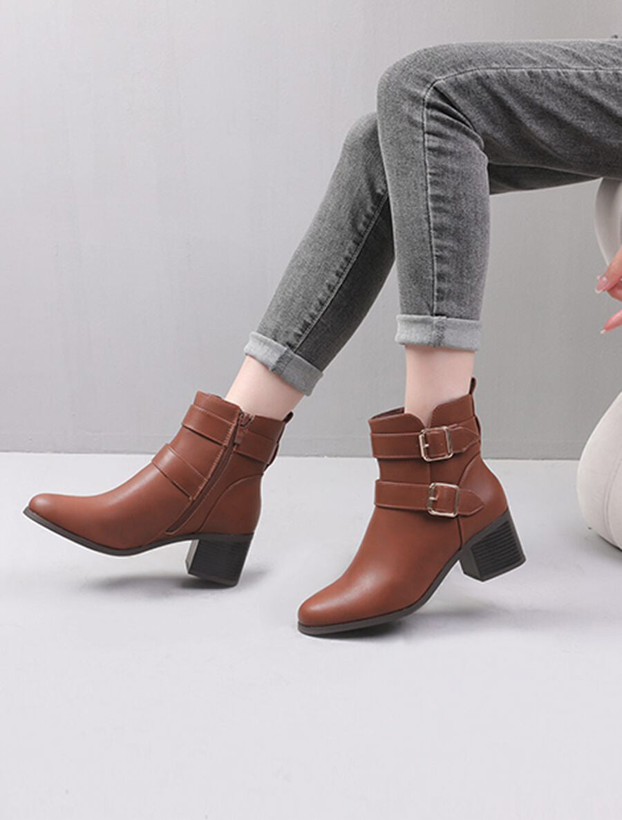 Bottines à boucles - Camel - 5