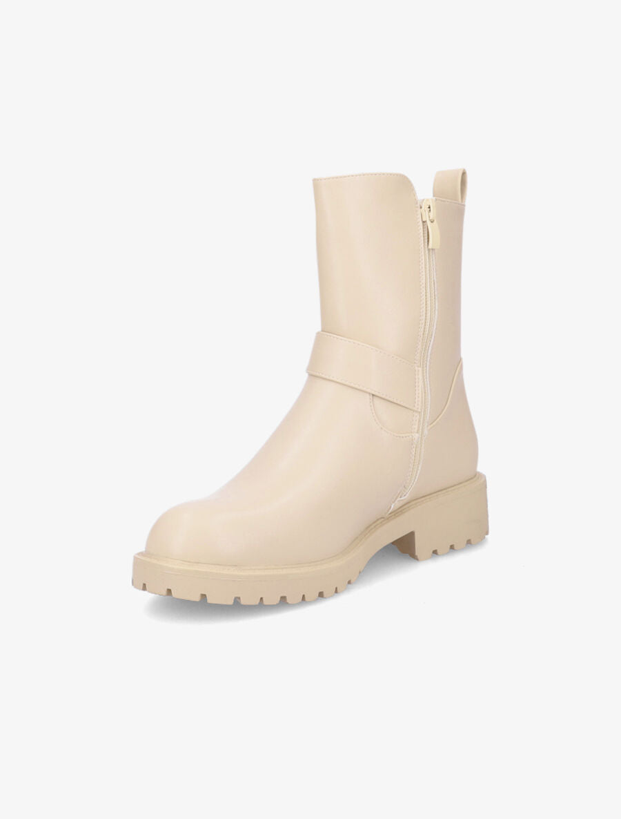 Boots style motard en simili - Beige - 3