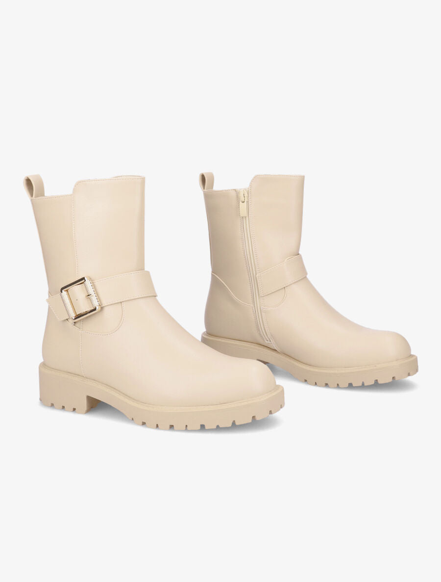 Boots style motard en simili - Beige - 4