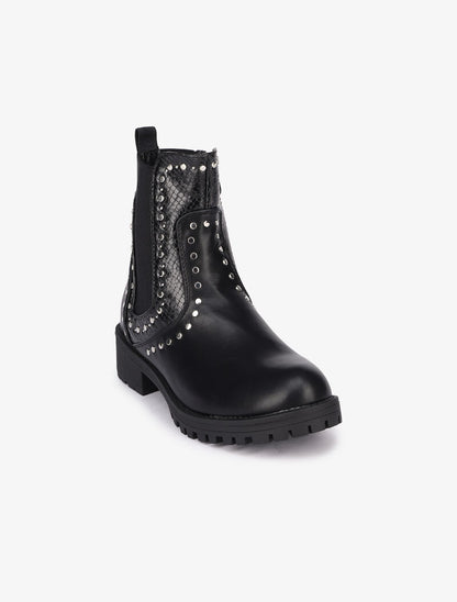 Bottines en simili à détails croco ornées de clous - Noir - 3