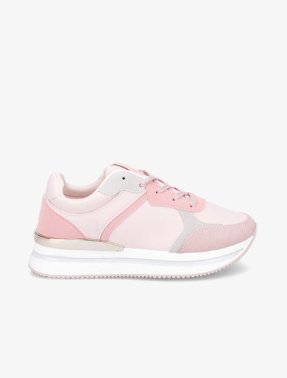 Baskets en simili et suédine - Rose - 5