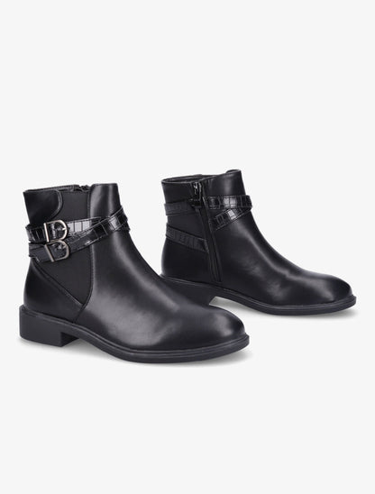 Bottines élastiquées à sangles effet croco - Noir - 4