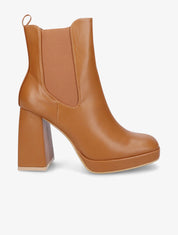 Bottines à talon et bout carré - Camel - 1
