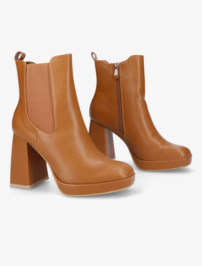 Bottines à talon et bout carré - Camel - 4