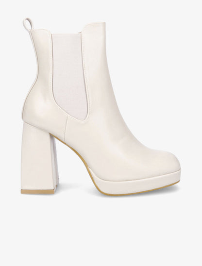 Bottines à talon et bout carré - Beige - 1