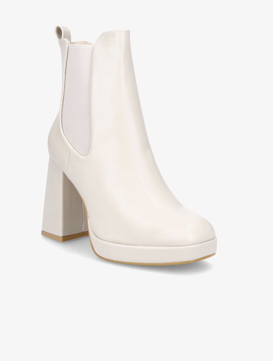 Bottines à talon et bout carré - Beige - 2