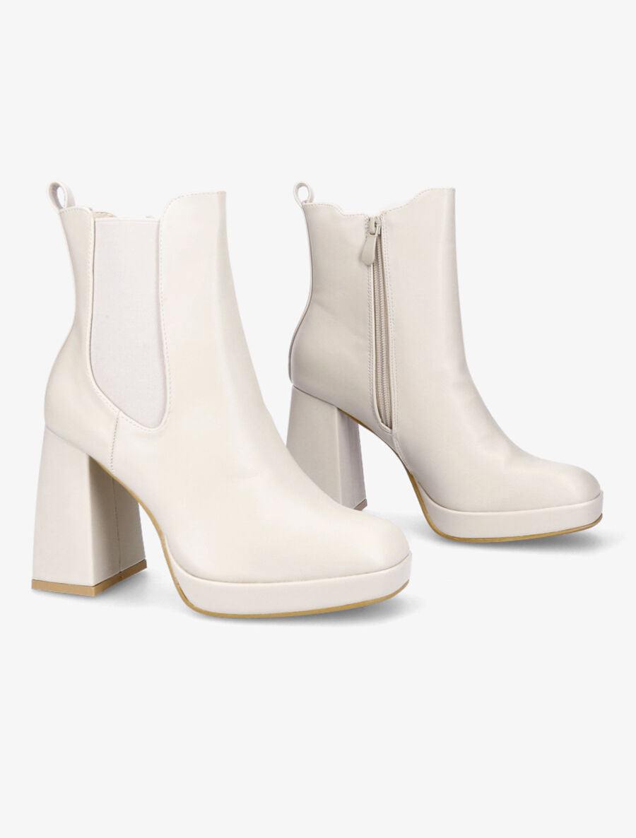 Bottines à talon et bout carré - Beige - 4