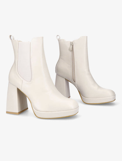 Bottines à talon et bout carré - Beige - 4