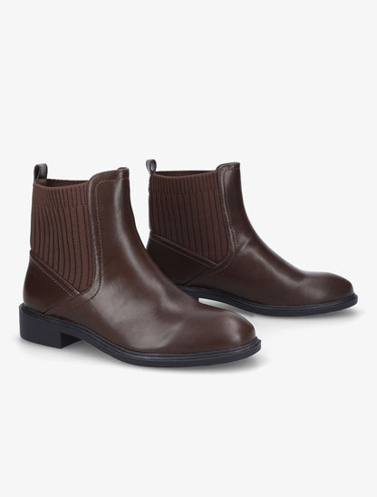 Bottines plates en simili et tissu côtelé - Marron - 4