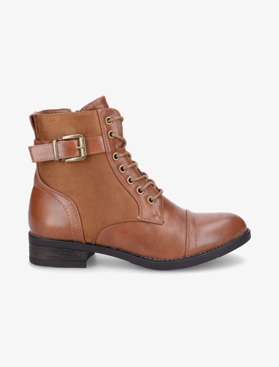 Bottines bimatière à lacets - Camel - 5