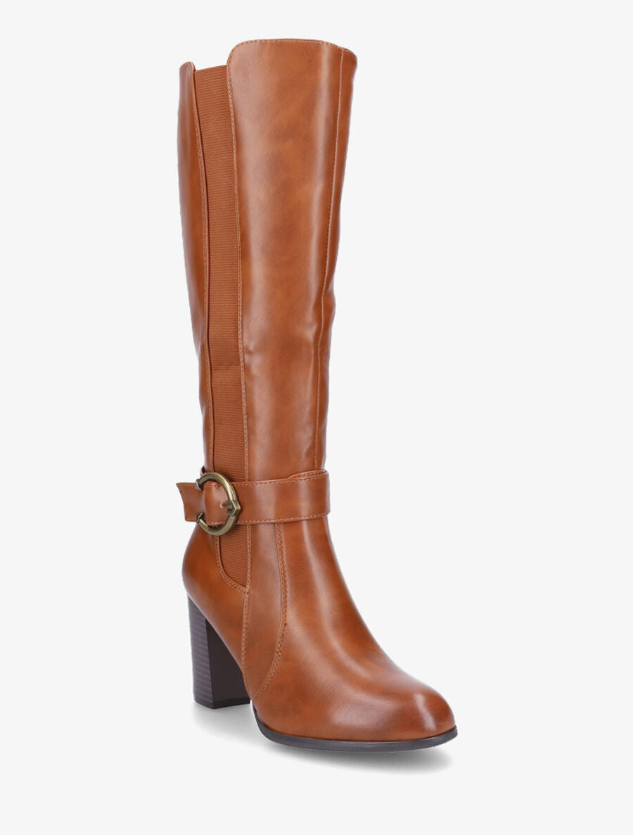 Bottes à talon et boucle stylisée - Camel - 2