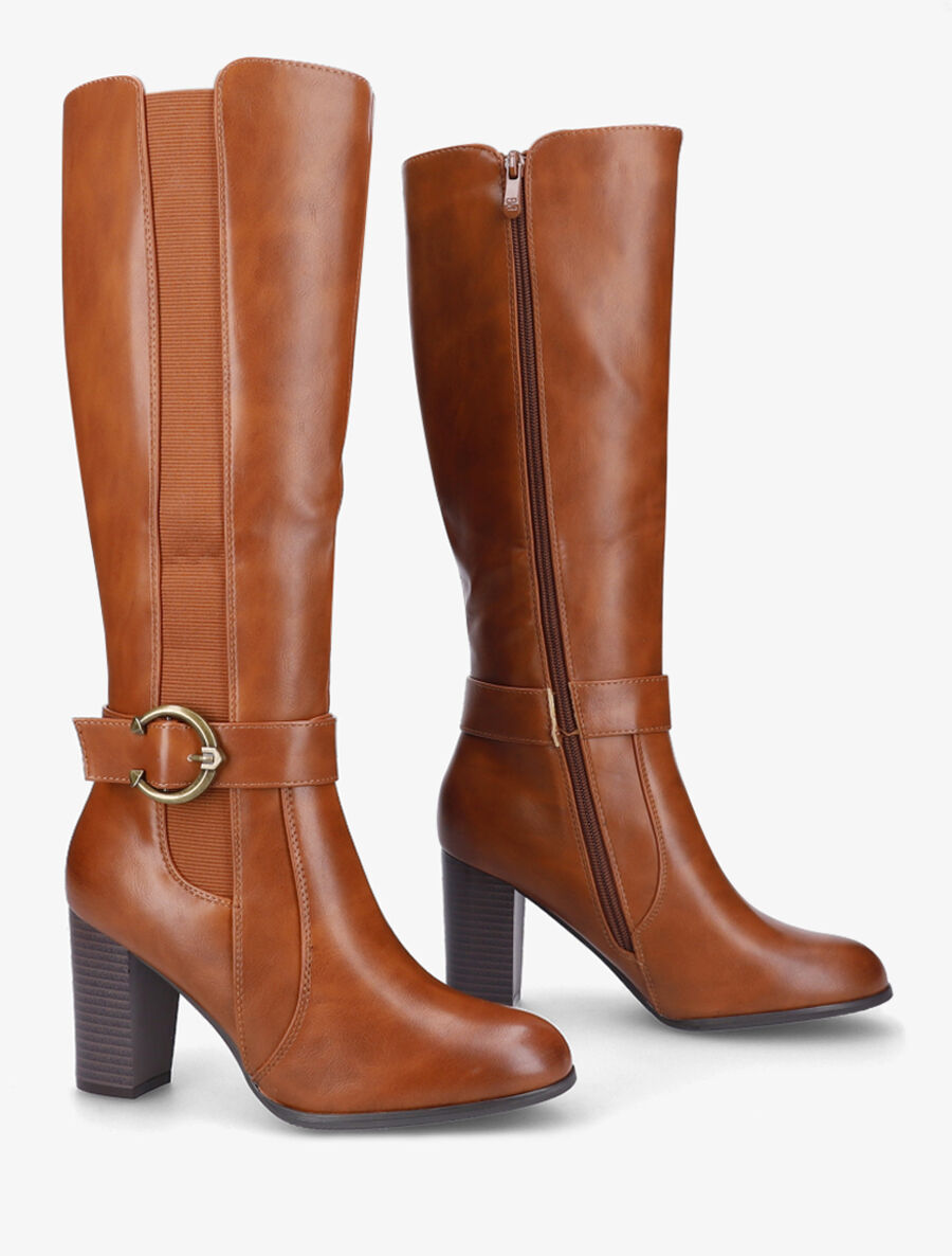 Bottes à talon et boucle stylisée - Camel - 4