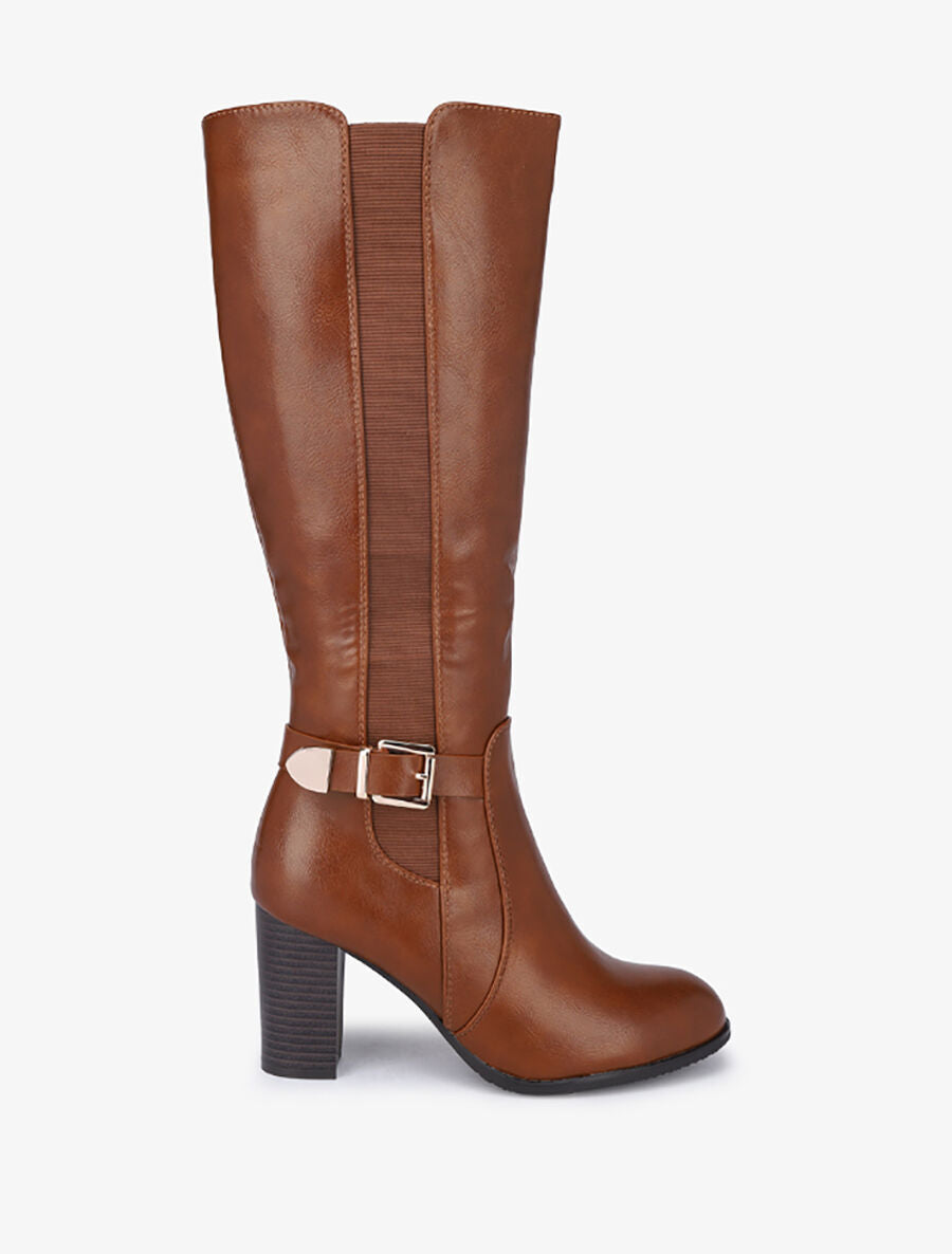 Bottes à talon haut et sangles - Camel - 5