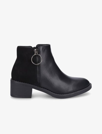 Bottines bimatière à double zips stylisés - Noir - 2