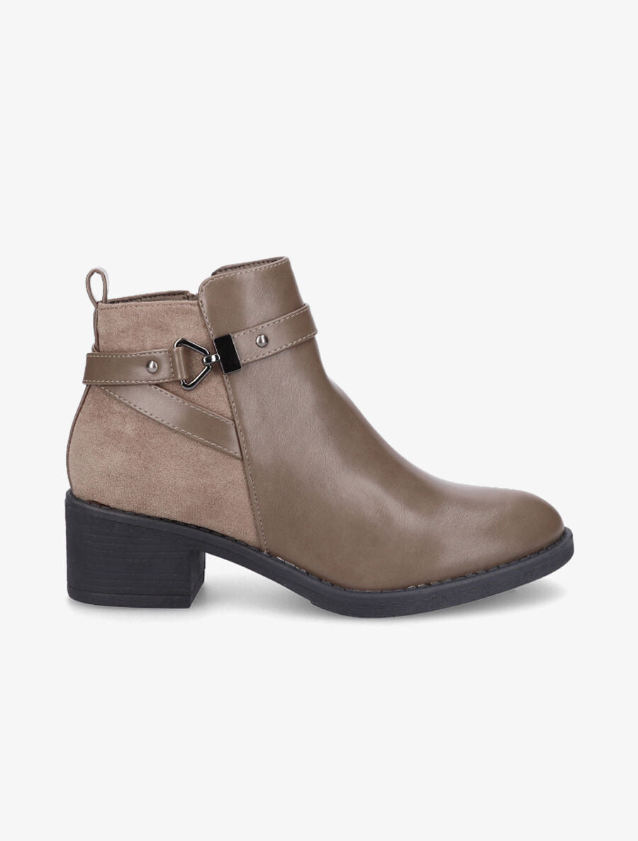 Bottines bimatière à sangle stylisée - Taupe - 5
