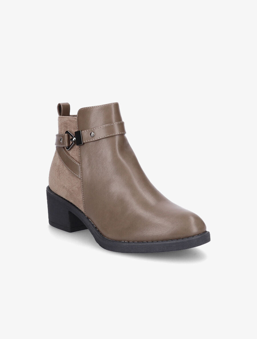 Bottines bimatière à sangle stylisée - Taupe - 2