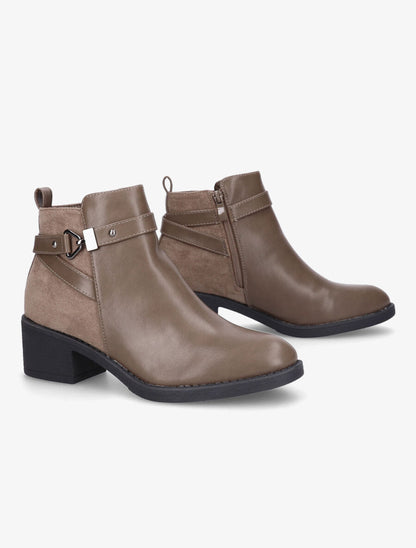 Bottines bimatière à sangle stylisée - Taupe - 4