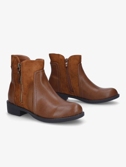 Bottines bimatière à double zips - Camel - 4