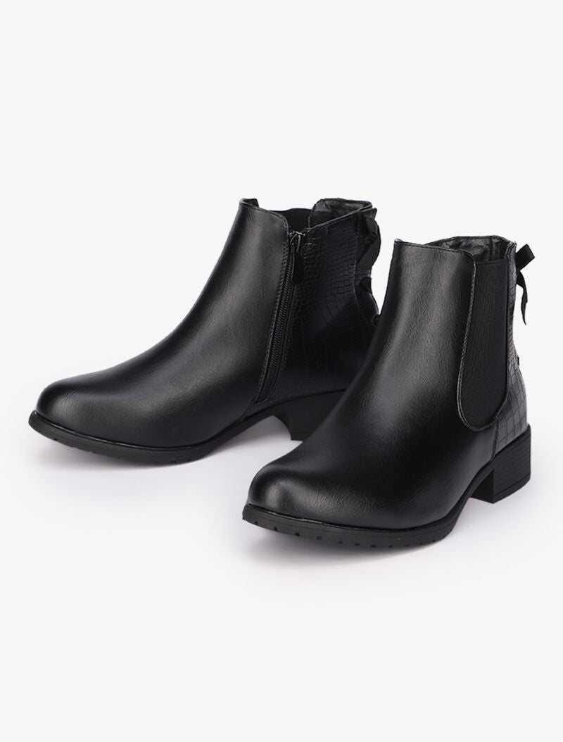 Bottines plates en simili à détails effet croco - Noir - 1