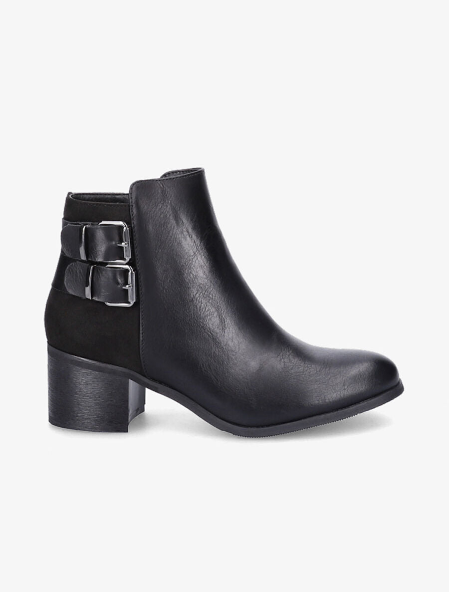 Bottines bi-matière à double boucles - Noir - 1