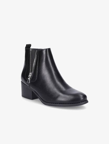 Bottines à zip en simili - Noir - 2