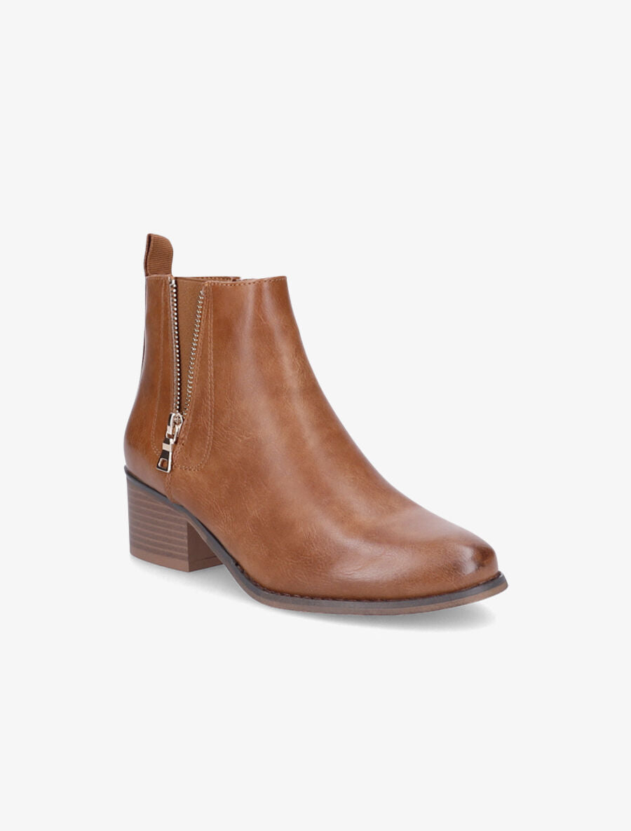 Bottines à zip en simili - Camel - 2