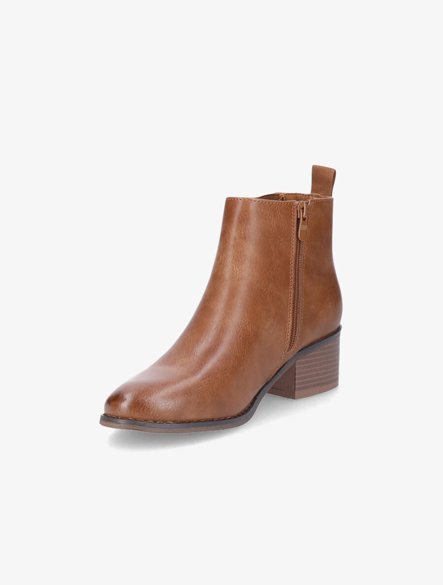Bottines à zip en simili - Camel - 3