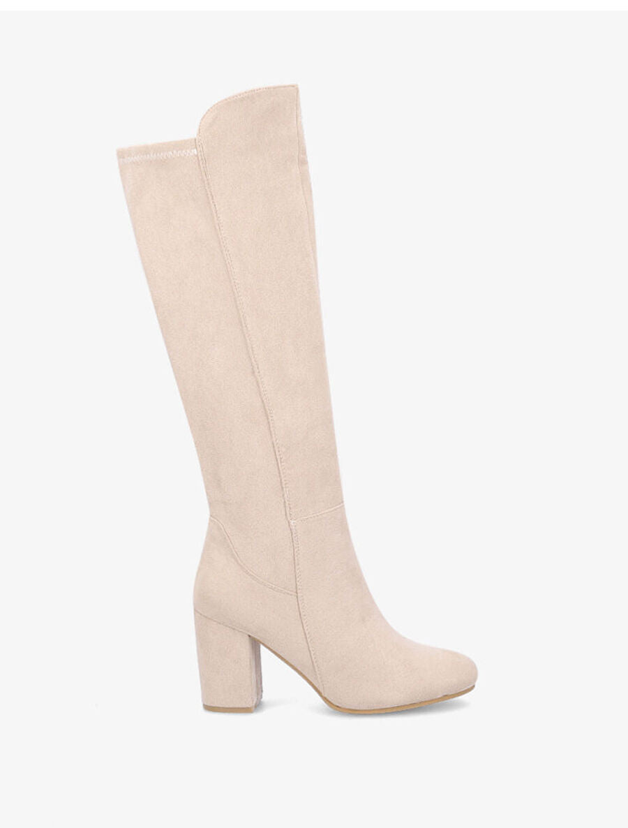 Bottes à talon en suédine - Beige - 5