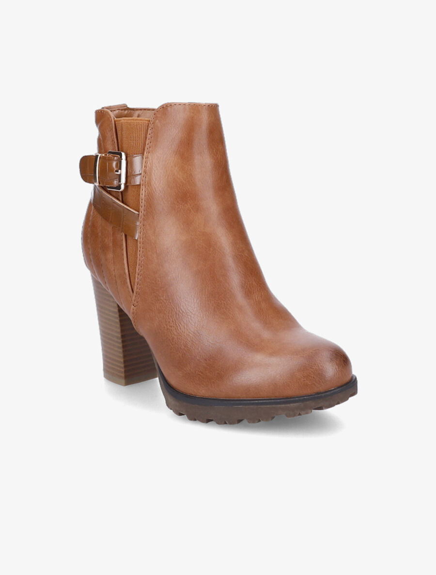 Bottines à talon et contrefort matelassé - Camel - 2