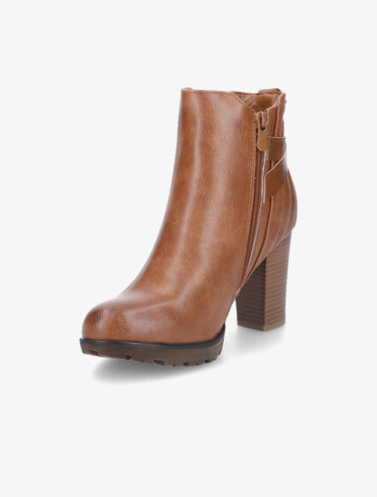 Bottines à talon et contrefort matelassé - Camel - 3