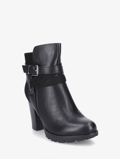 Bottines à talon et empiècement python - Noir - 2