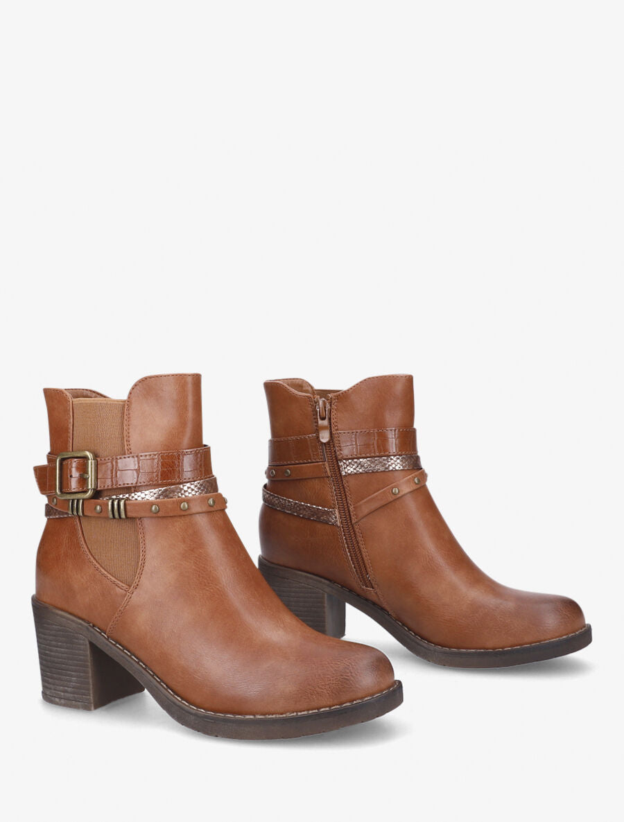 Bottines élastiquée à boucles stylisées - Camel - 4