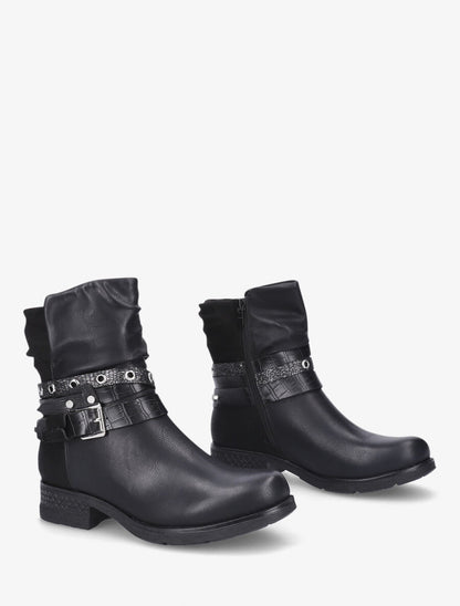 Boots montantes effet plissé à boucles - Noir - 4