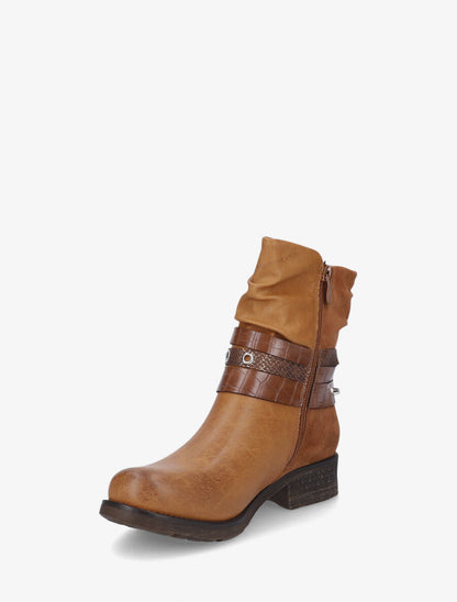 Boots montantes effet plissé à boucles - Camel - 3