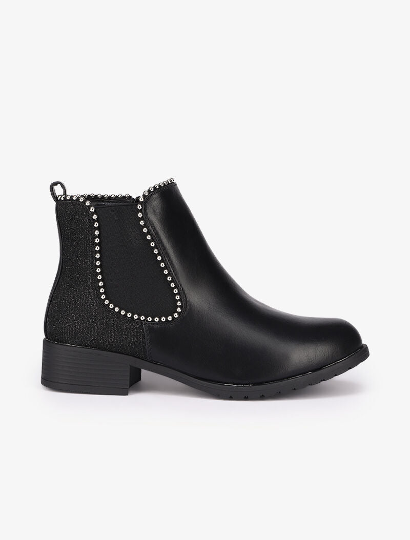 Bottines ornées de clous à contrefort pailleté - Noir - 2