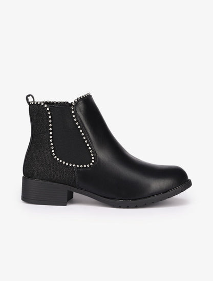 Bottines ornées de clous à contrefort pailleté - Noir - 2
