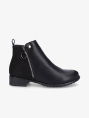 Bottines plates en simili et suédine - Noir - 1