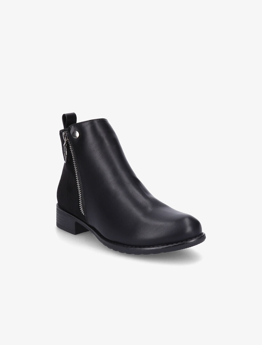 Bottines plates en simili et suédine - Noir - 2