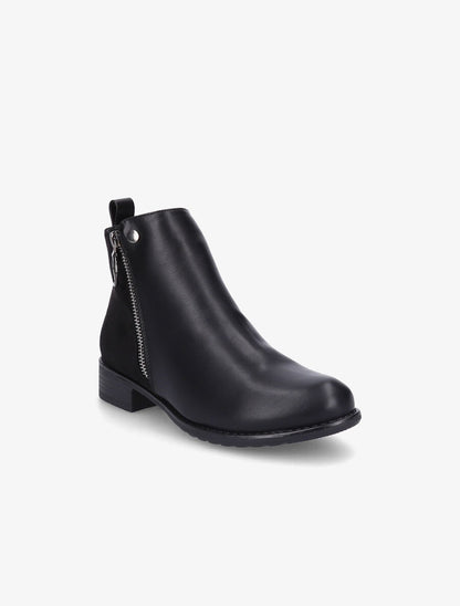 Bottines plates en simili et suédine - Noir - 2