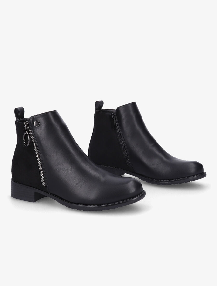 Bottines plates en simili et suédine - Noir - 4