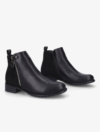 Bottines plates en simili et suédine - Noir - 4