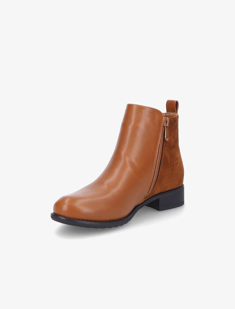 Bottines plates en simili et suédine - Camel - 3