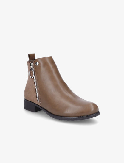 Bottines plates en simili et suédine - Taupe - 2