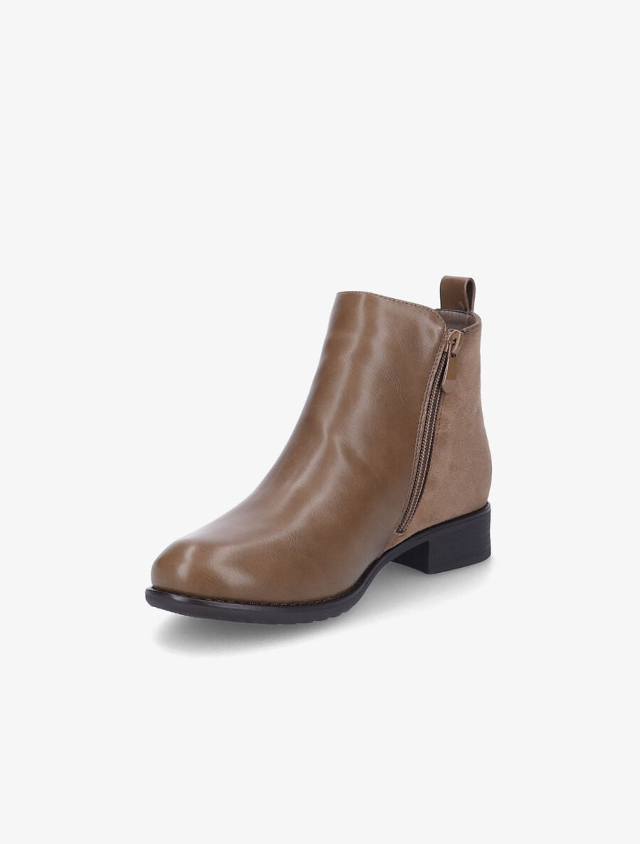 Bottines plates en simili et suédine - Taupe - 3