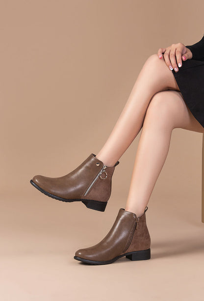 Bottines plates en simili et suédine - Taupe - 5