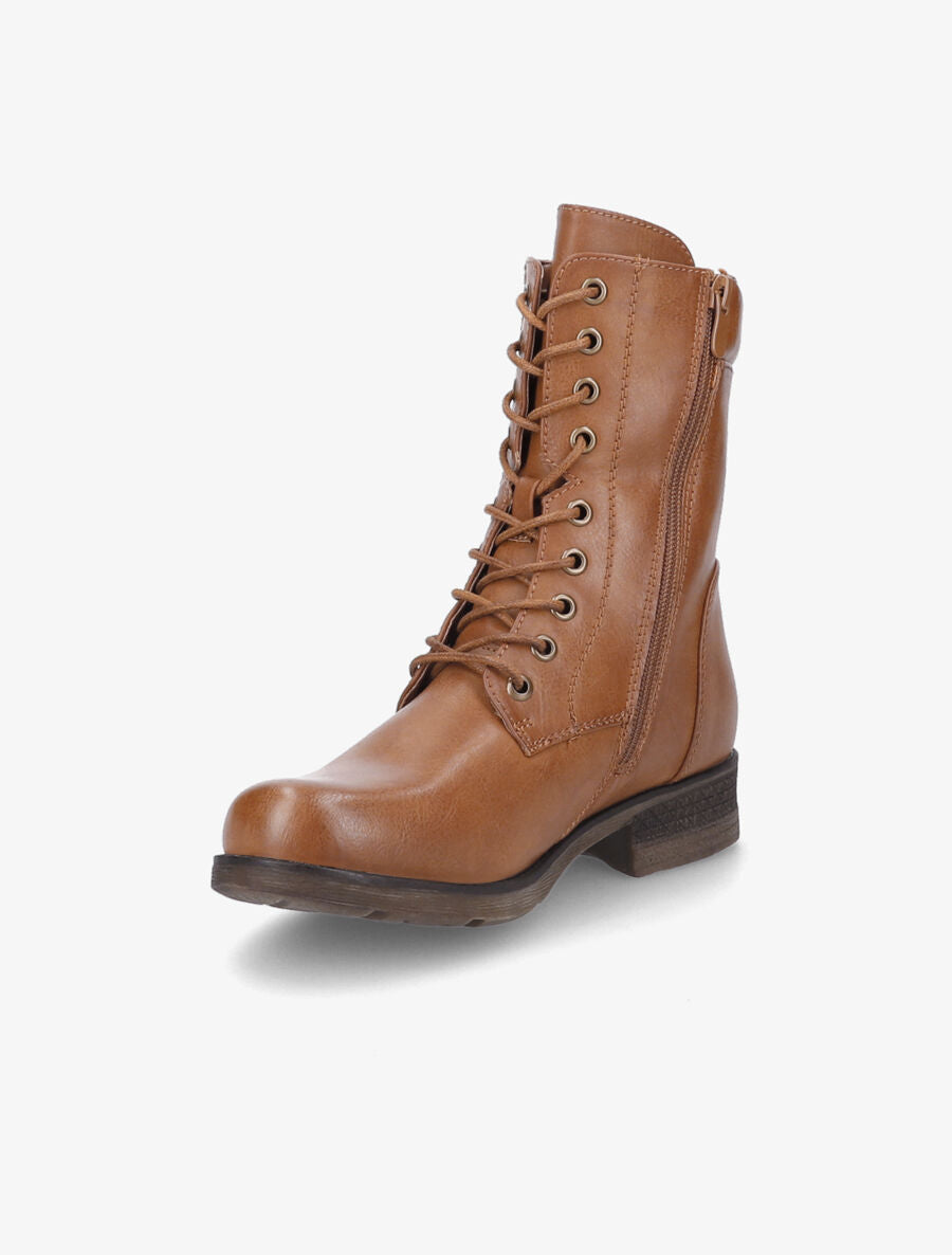 Boots montantes à lacets et zips - Camel - 3