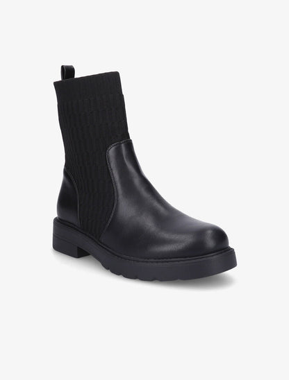 Boots en simili et tissu gaufré - Noir - 2