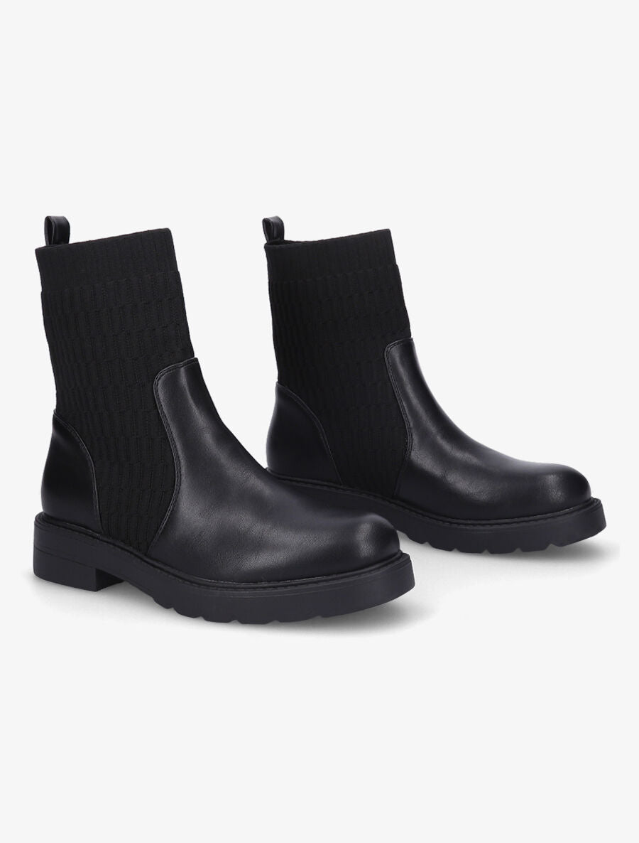 Boots en simili et tissu gaufré - Noir - 4